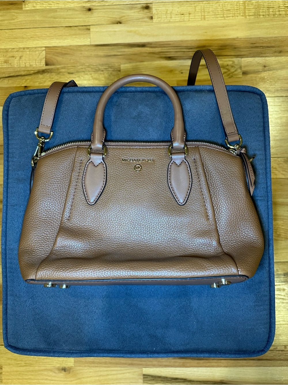 Michael Kors Cognac Pebbled Leather Dome Satchel